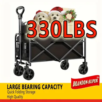 Heavy Duty, Portable 1pc Foldable Trolley with All-Terrain Wheels Capacity, 30" Black, for Beach, Lawn, Sport, Camping 1