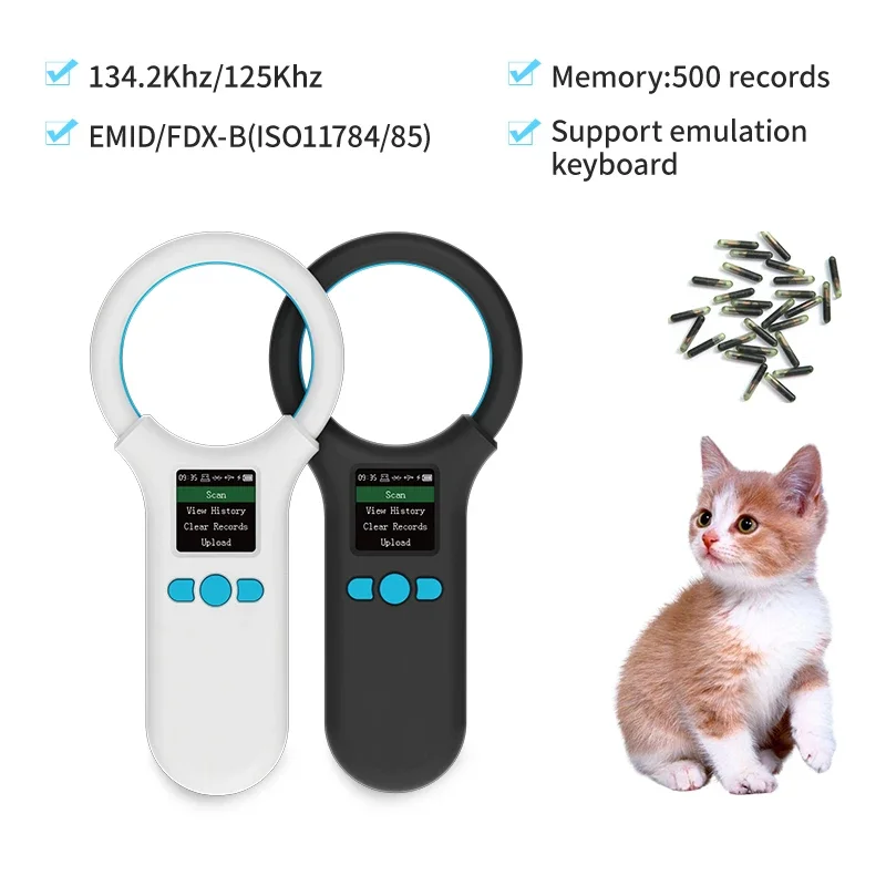 고양이 개용 134.2KHz 125kHz 애완동물 마이크로칩 스캐너가 포함된 동물 RFID 리더, FDX-B 유리칩 지원 USB/블루투스/2.4G 태그 도구