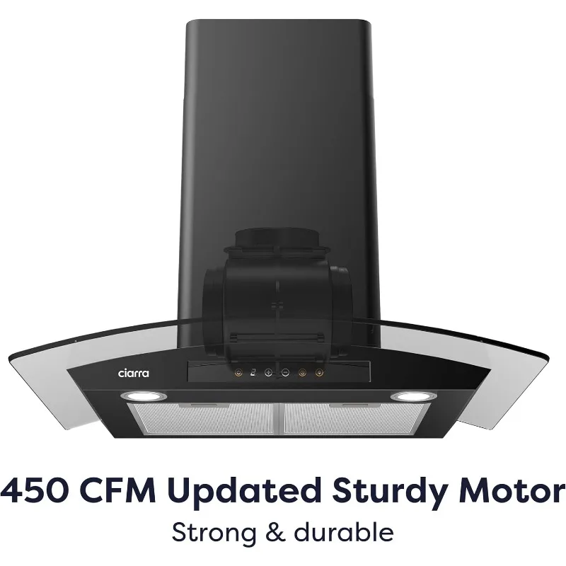 Black Range Hood 30 inch with Soft Touch Control 450 CFM Stove Vent Hood for Kitchen with 3 Speed Exhaust Fan Auto Shut 6