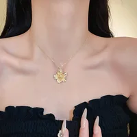 New Fashion Simple Metal Wrinkled Stereoscopic Flowers Pendant Necklace for Women Charm Temperament Clavicle Chain Party Jewelry - Image 2