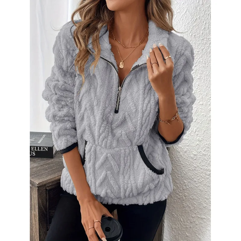 Autumn Oversized Fleece Sweatshirt Half Zip Long Sleeve Pullover