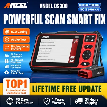 ANCEL DS300 Strumento Diagnostico per Auto, Scanner OBD2 Bidirezionale, Codifica ECU, Test Attivo FCA, 30+ Reset, Sistema Completo