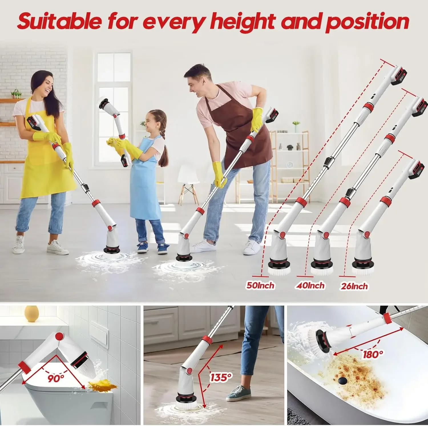 NEW NEW Rechargeable Electric Spin Scrubber, 8 in 1 Electric Spin Scrubber Cordless Tub and Tile Scrubber, 2000mAh Battery Power