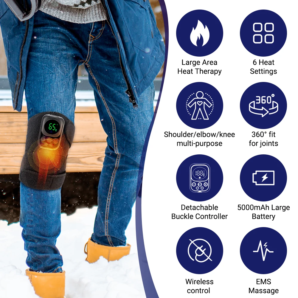 3-In-1 Knee Massager Smart APP Heated Knee Pad Leg Joint Vibration Massage for Shoulder Elbow Detachable Controller Muscle Relax