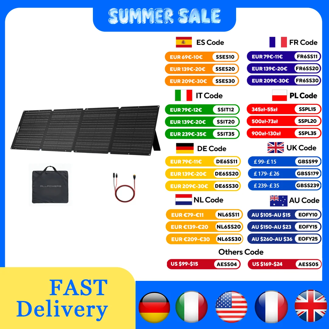 ALLPOWERS SE200 200W panneau solaire monocristallin ETFE IP68 panneau solaire pliable étanche pour générateur solaire extérieur RV voyage 1 ALLPOWERS SE200 200W panneau solaire monocristallin ETFE IP68 panneau solaire pliable étanche pour générateur solaire extérieur RV voyage 1