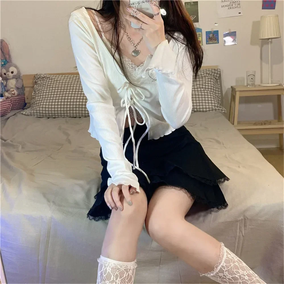 Solid Women Cardigans Hot Slim Bandage Design Crop Tops Stylish Streetwear Teenagers All-match Sweet Lovely Knitted Basic
