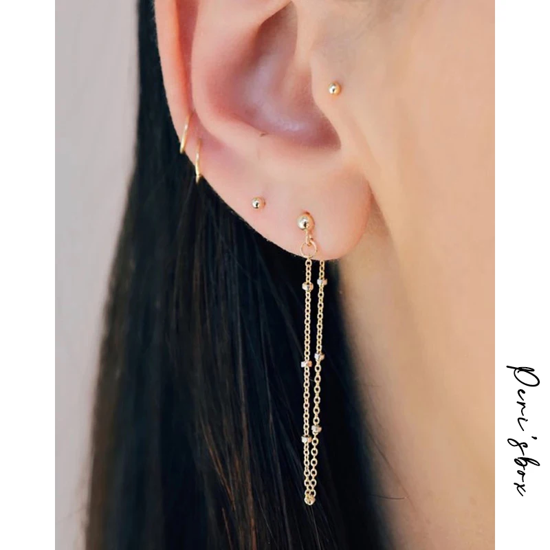 4mm Ball Tiny Beaded Chain Ear Jacket Earrings for Women Minimalist Thin Chain Earrings New Simple Ear Cuff