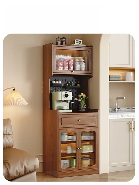 ตู้เก็บของข้างโต๊ะอาหารไม้เนื้อแข็งสไตล์นอร์ดิก สำหรับอพาร์ทเมนต์ขนาดเล็ก ครัวเรียบง่าย ตู้เก็บของแบบมีช่อง ติดผนัง แคบ 1