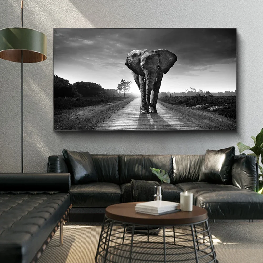 

Черно-белые Африканские Дикие Слоны, холст, фотообои с животными, художественные картины, украшение для дома