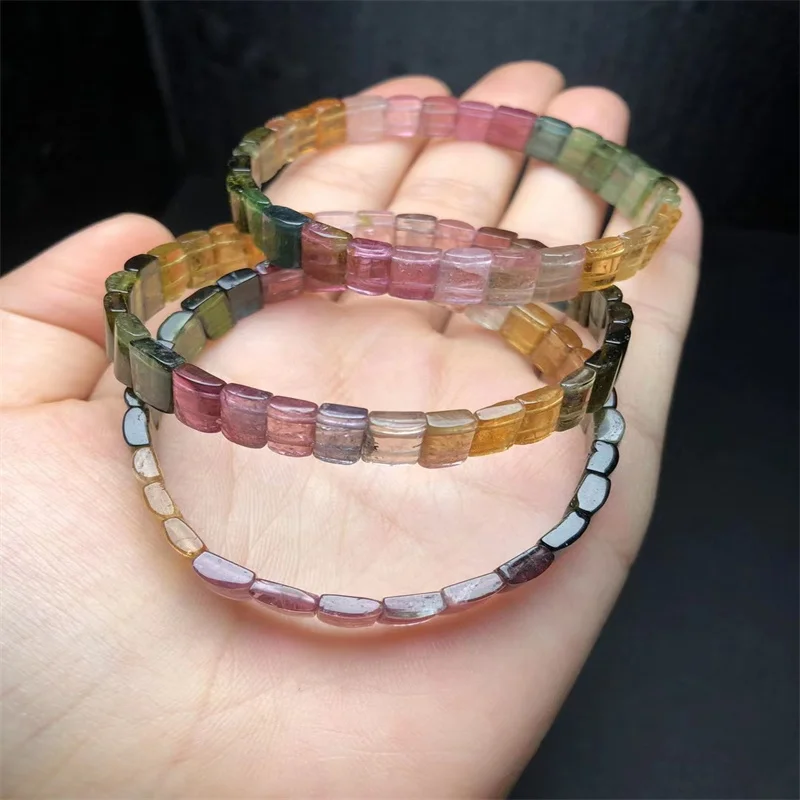 

Natural Tourmaline Bangle Bead Crystal Healing Stone Stretch Polychrome Gemstone For Women Birthday Present Lover Gift 1pcs