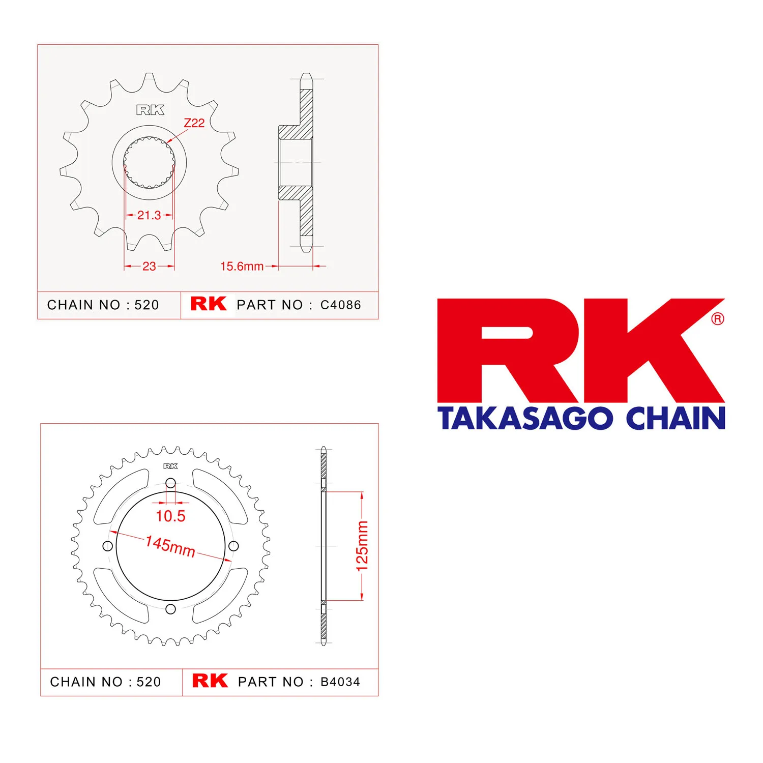 

RK C4086-15 B4034-45 Front-Rear Sprocket Set for Yamaha XT 600 EH/ EN (1990-2004)