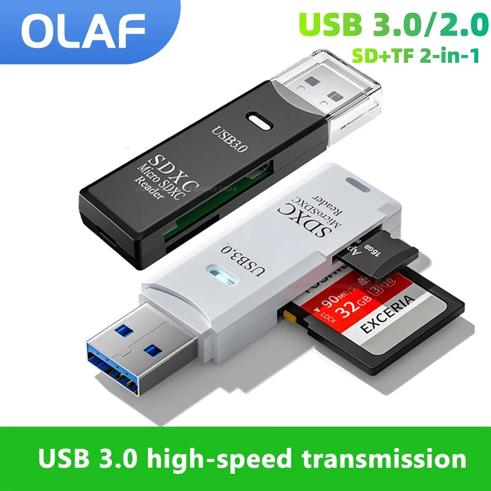2 in 1 카드 리더기 USB 3.0/2.0 마이크로 SD TF 카드 메모리 리더기 PC 노트북 액세서리 용 고속 카드 리더기 SD 카드 어댑터