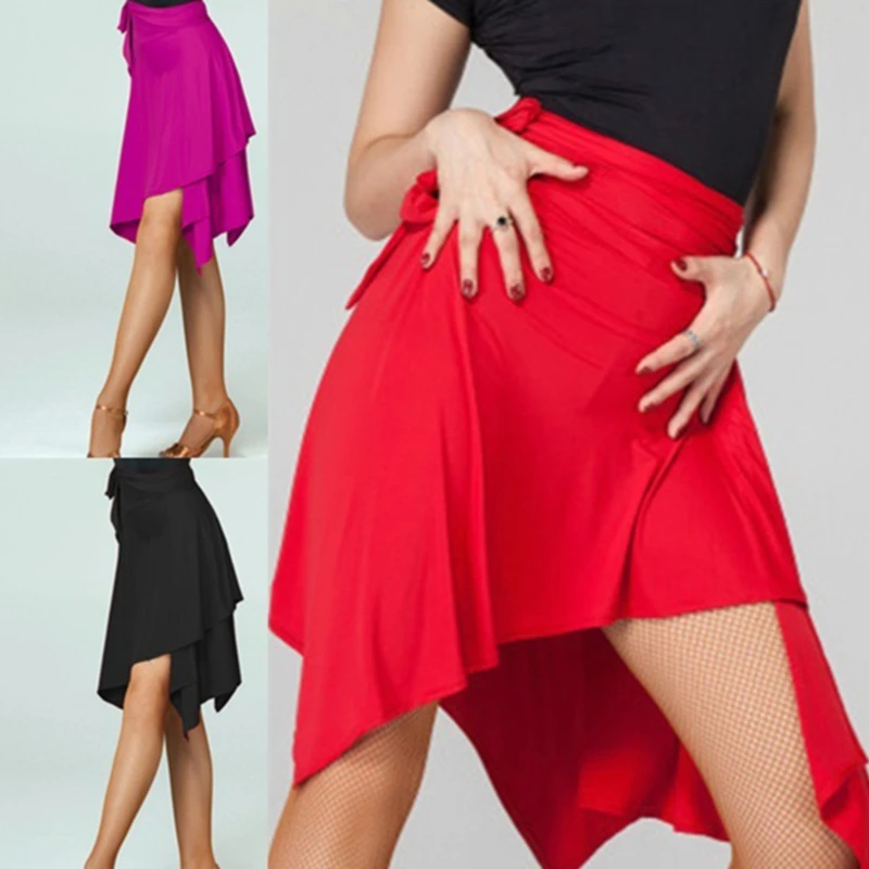 Dance Skirt Women Latin Dance Skirt One Piece Ballroom Rumba Lace-up Dancewear for Ladies
