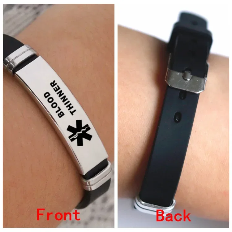 Men's Medical Alert ID Silicone Bracelet ICE Bangles Wristband Adjustable Length For Men Women Child Jewelry Type 1 Diabetes