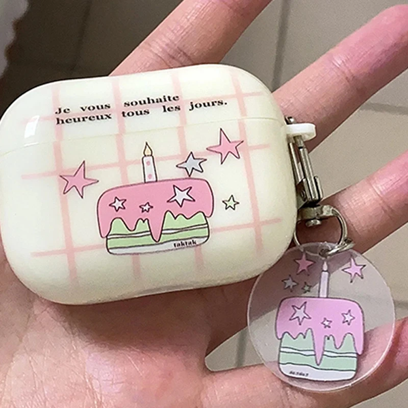 Harajuku Kawaii Cake Star AirPods Pro Case with Key Chain Korean Ins Earphone Case for Apple AirPods 3 2 1 Pro Air Pod Case