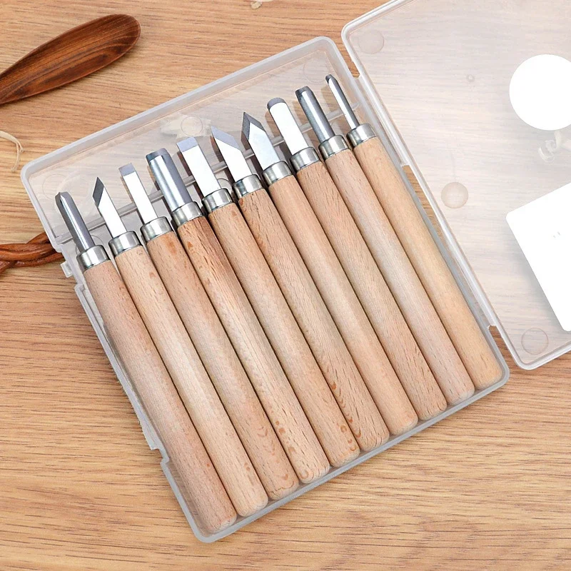 Woodworking Carving Knife Alloy Steel Beech Wooden Handle Oblique Half Round Pointed Manual Pen Knife Art Knife Set Tools  DIY