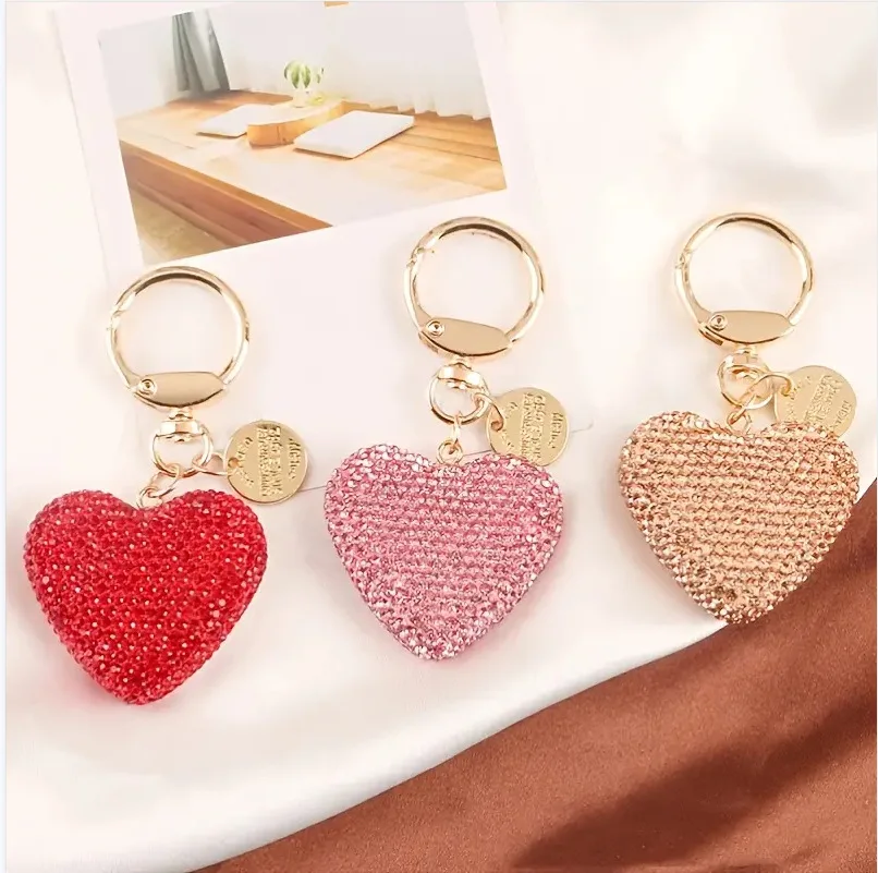 Generico Portachiavi cuore glitterato, Portachiavi cuore scintillante | Portachiavi | Portachiavi con strass forma di cuore d'amore, portachiavi scintillante con pendente in pelle per donna