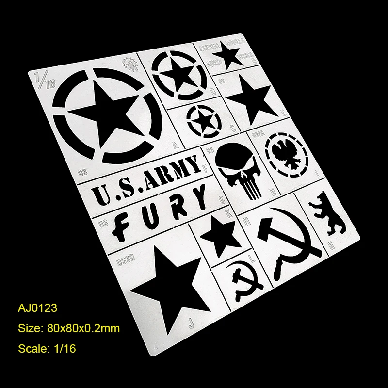 1/16 1/18 Big Scale Military Tank Vehicle Model Symbol Mark Logo Stainless Stencils Template 3