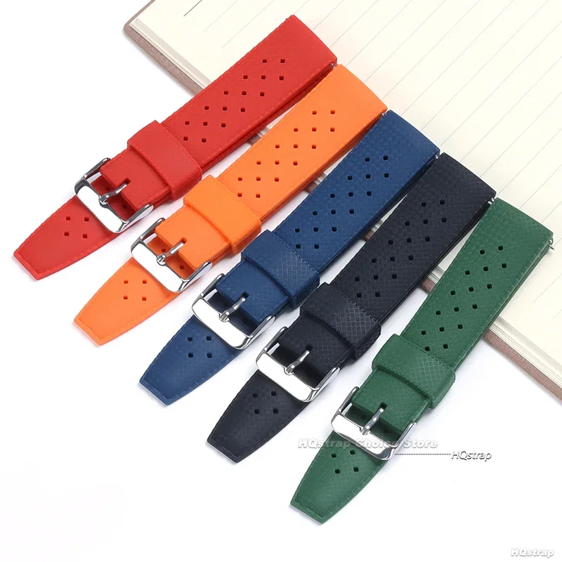Deluxe Tropic FKM Rubber Diving Watch Strap, Waterproof Black Bracelet