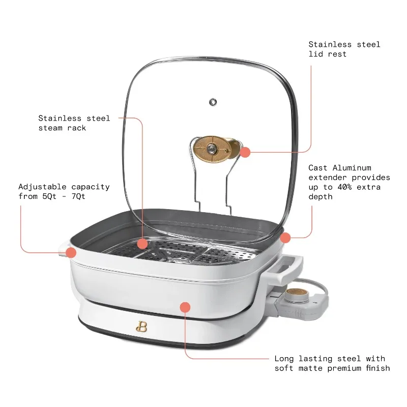 Beautiful 5-in-1 Electric Expandable Skillet, White Icing by Drew Barrymore, Up to 7 QT 3
