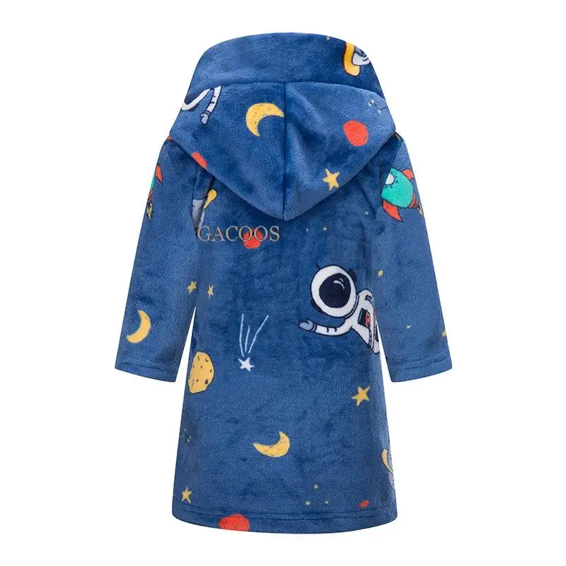 Boys Girls Cartoon Unicorn Flannel Hooded Bathrobe Autumn Winter Kids Warm Thicken Sleepwear Robe Children's Bath Robe for Kids