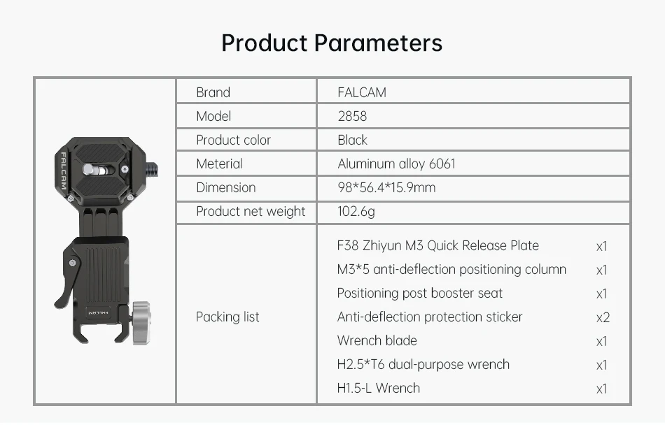 F38 Quick Release Plate Baseplate Kit for Zhiyun Crane M3 M2S Stabilizer Gimbal