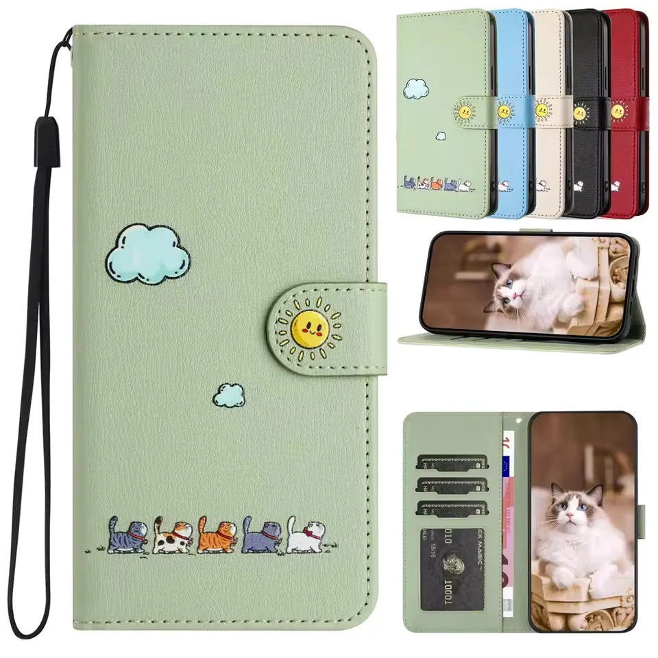 Leather Cat Design Flip Phone Wallet Case - Cute and Stylish Cover
