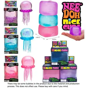 NeeDoh  Trending Jellyfish & Cube Squish Toy, Soft Jelly Squeeze Stress Relief Fidget Toy, Sensory NeeDoh for Kids & Adults 1