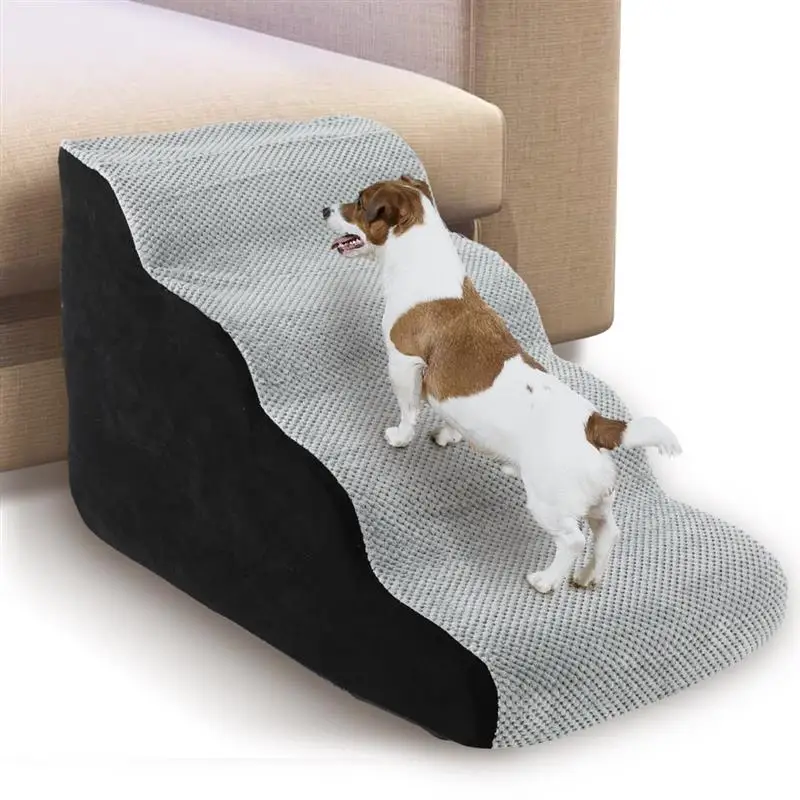 

Dog Stairs To Bed 4 Steps Sponge Ladder For Climbing Sofa Couch Suede Fabric Cover Non-Slip Pet Stair Ladder Ramp For Dogs Cats