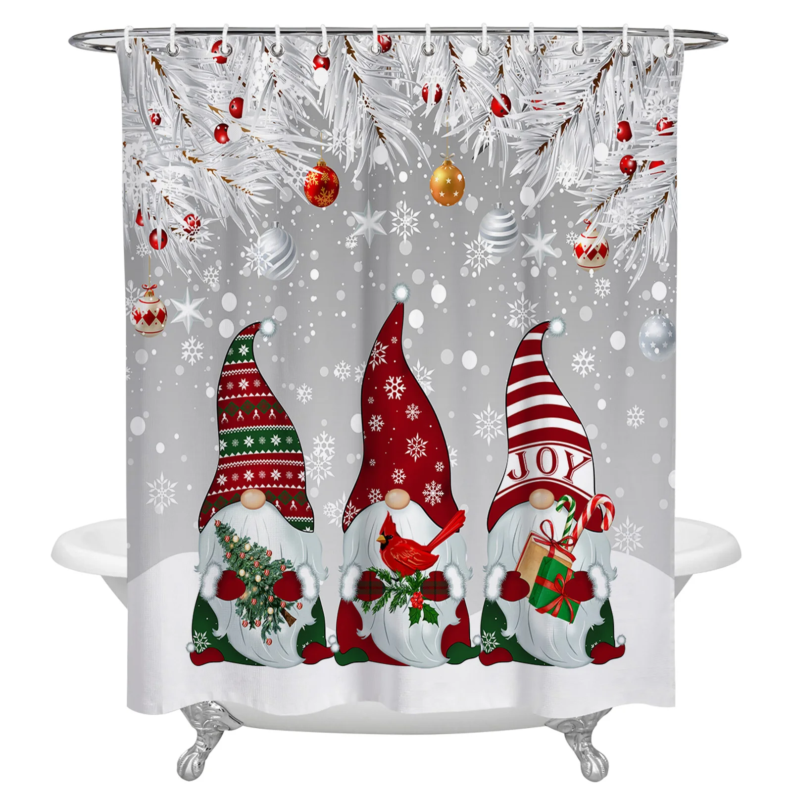 

Christmas Gnome White Fir Leaves Snowflakes Shower Curtains Waterproof Bath Curtains Home Decor Modern Luxury Bathroom Curtain