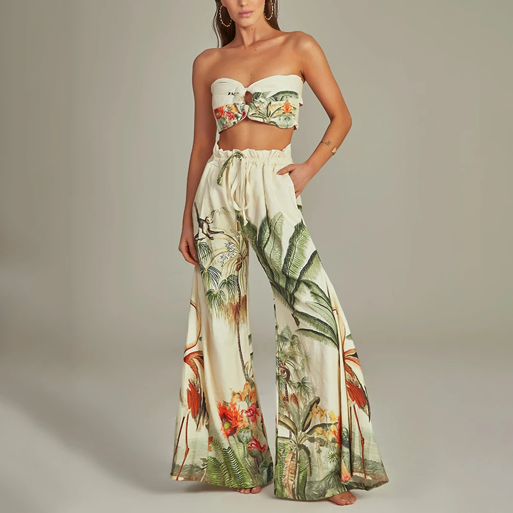 

Plant Print Shoulder Hollow One-Piece Swimsuit 2024 Irregular Beach Skirt Sexy Hollow Split Bikini Ruffle V-Neck Blouse Women