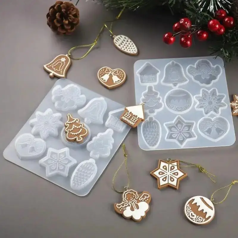 New Christmas Series Pendant Mold DIY Resin Christmas Tree Snowflake Reindeer Pendant Keychain Hanging Mold Christmas Ornament