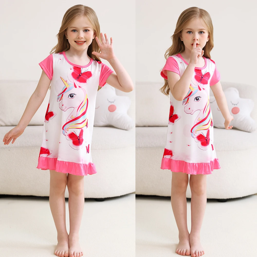 Unicorn Night Dress Girls Nighties Long Sleeve Pajama Nightgown Dress for Kids Sleepwear for Girls Nightdress