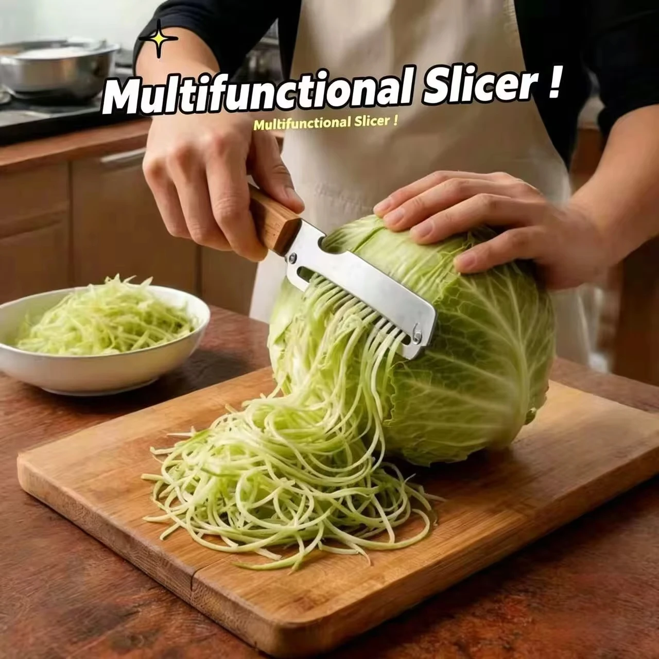 2-in-1 Stainless Steel Peeler Multi-Functional Serrated Vegetable Slicer Fruit Peeling Slicing Wooden Handle New Kitchen Knife 2
