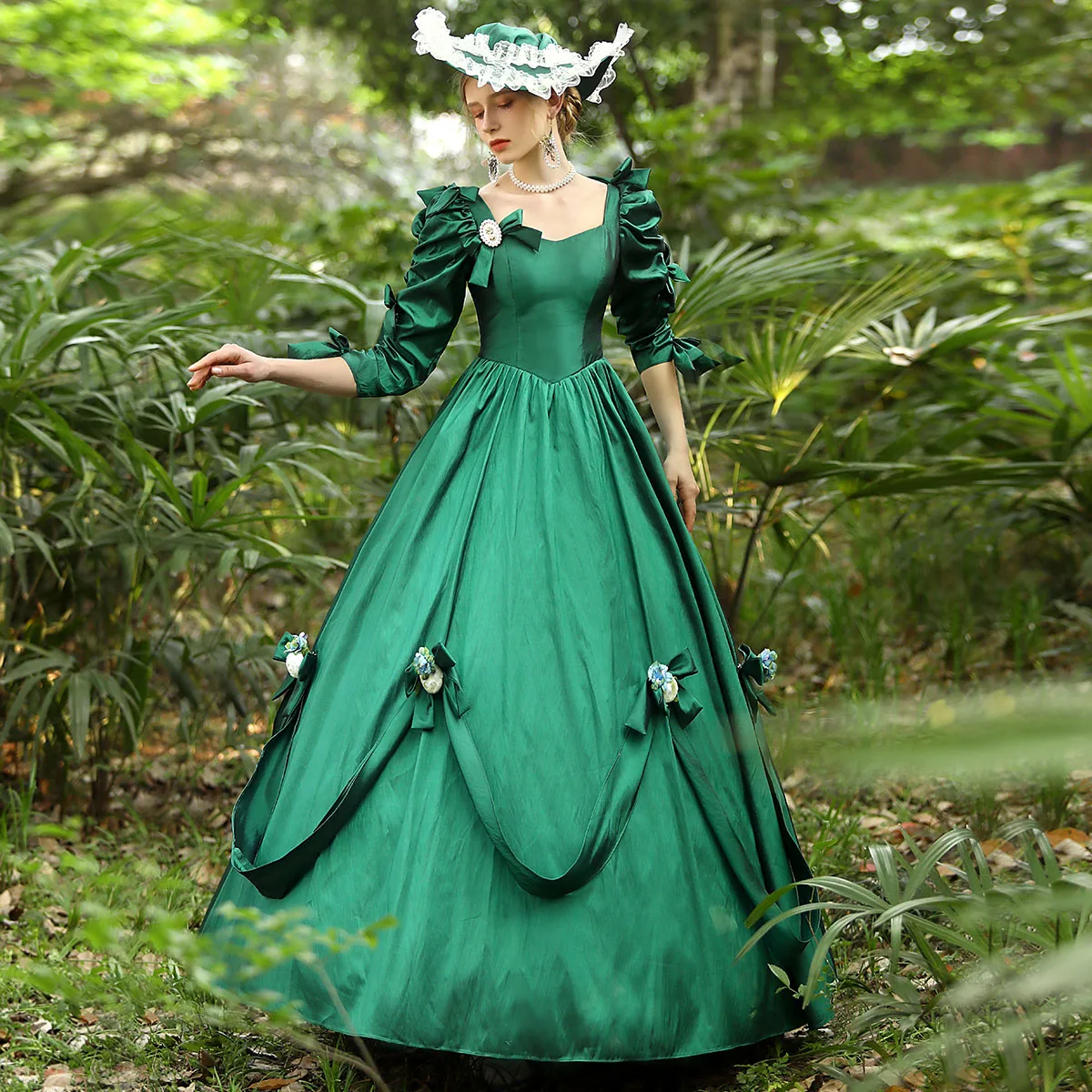 Green Bow Victorian Southern Belle Old West Saloon Girl Fairytale green-bow-victorian-southern-belle-old-west-saloon-girl-fairytale