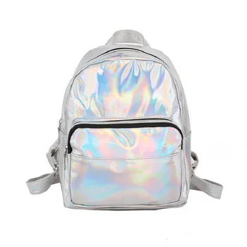 2024 Fashion Laser Backpack Preppy Style School Shiny Laser PU Leather Women Girls Bag Silver Waterproof Holographic Backpack