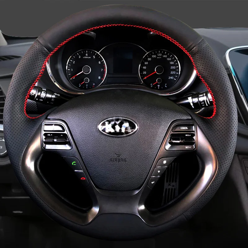 

Custom Hand stitch Non-Slip Leather Steering Wheel Cover For Kia K3 2013 K2 Rio 2015-16 Ceed Cee'd Cerato Interior Handle Cover