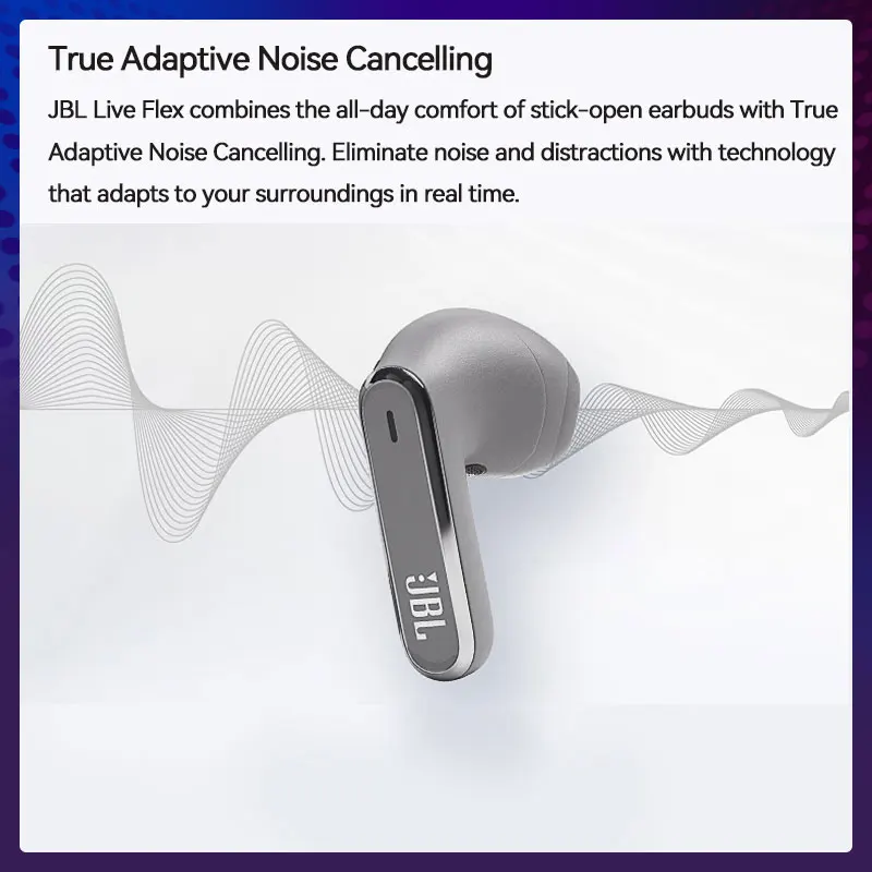 JBL Live FLEX Official Bluetooth 5.3 Earphone ANC True Adaptive Noise  Cancelling Dual Connect Wireless Earbuds IP54 Waterproof