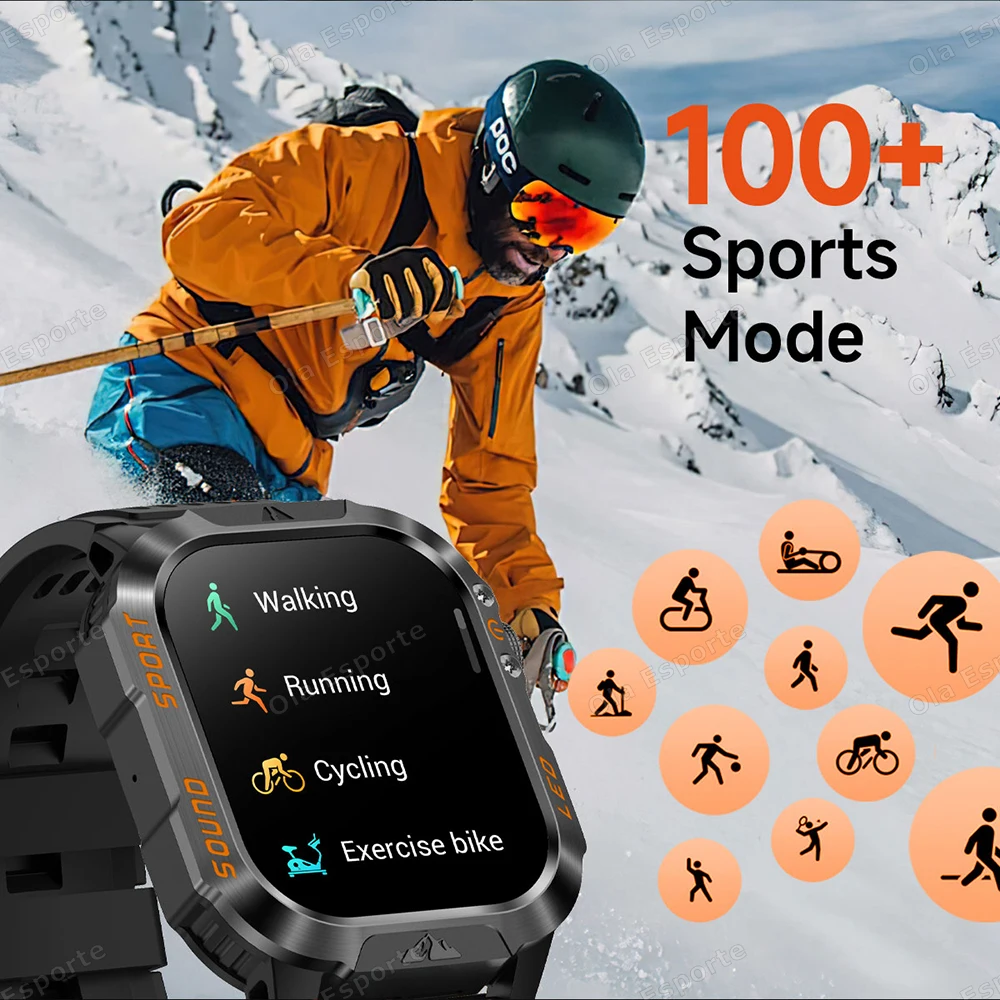 2026 New Smart Watch Men's Outdoor Watch 2.01Inch Voice Assistant Bluetooth Call with LED Flashlight IP68 Waterproof Smart Watch 5