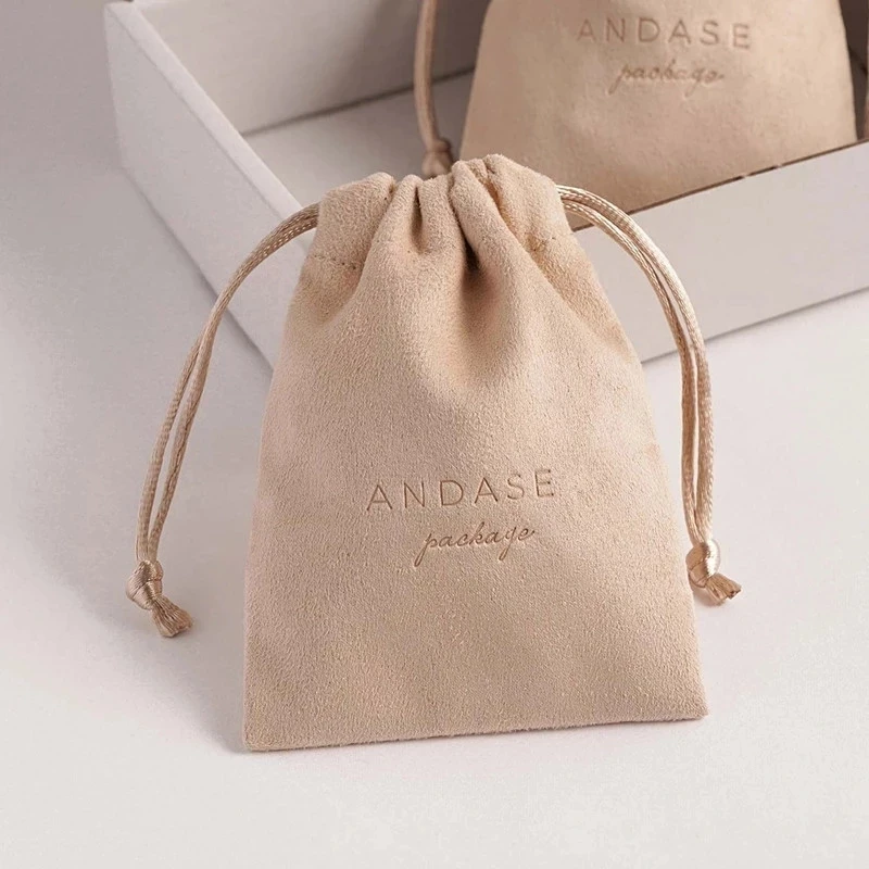 20 Personalized Deboss Logo Print Drawstring Bags Custom Skincare Products Packaging Bag Pouches Jewelry Bags Suede Pouches