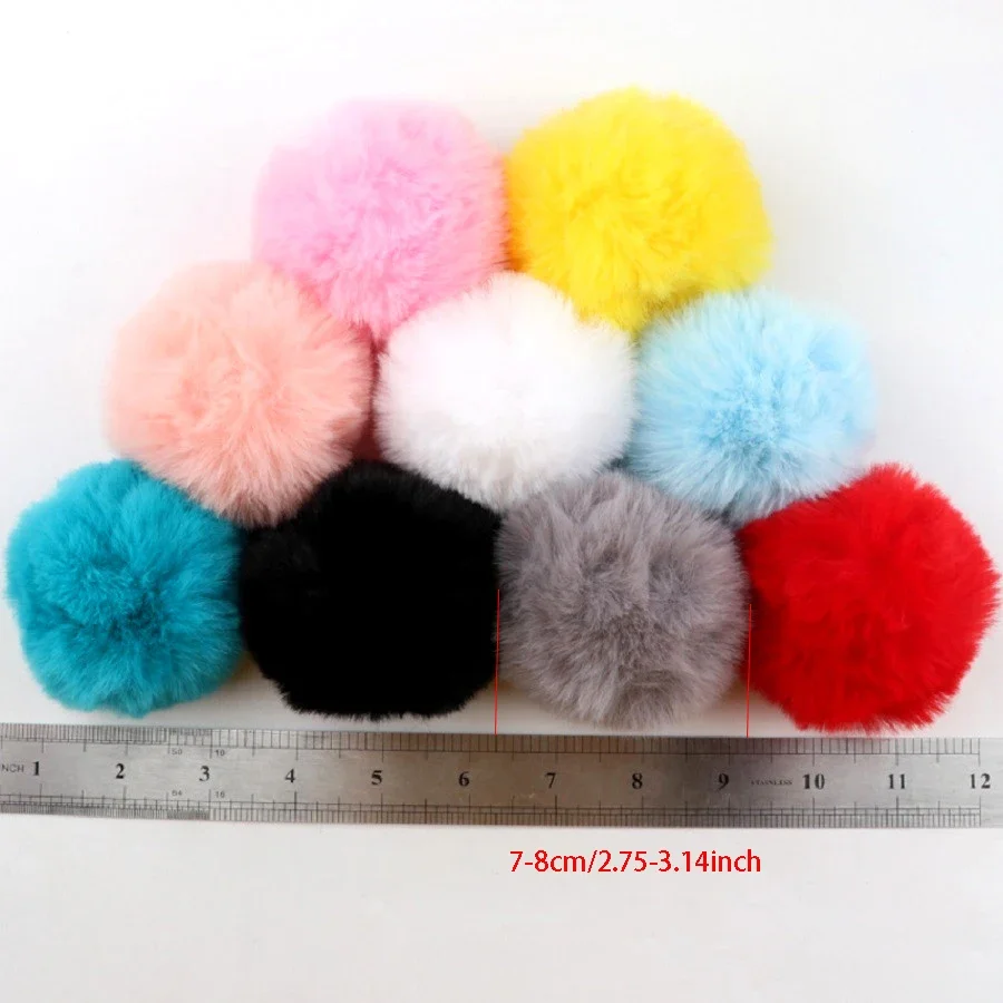 Cheerleading Pom Poms Mink Fur Pompoms 8cm Faux Rex Rabbit Fur Pompom Balls DIY Hairball Fur Pom Pom Balls Rubber Band Handmade Knit Clothing Hat Accessories