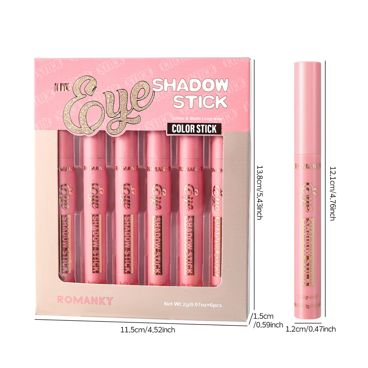 6Pcs Set Matte Effect Eyeshadow Stick   Natural and long-lasting Multi-purpose Shiny Metallic Matte Shimmer Highlighting Eyeline 5