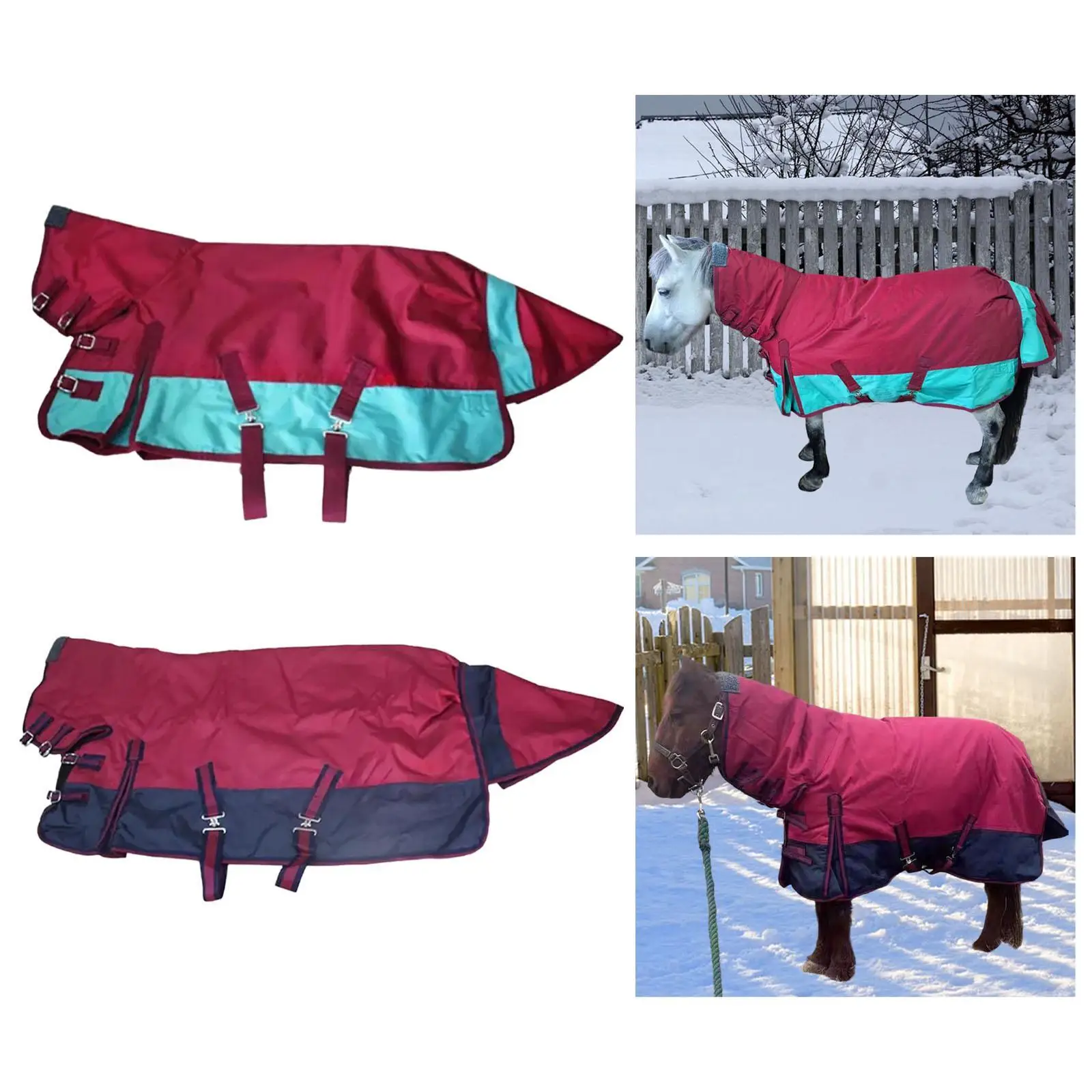 Winter Horse Blanket Belly Wrap with Hood 600D Breathable Cold Resistant Waterproof Horse Rug Horse Sheet Equestrian Apparel