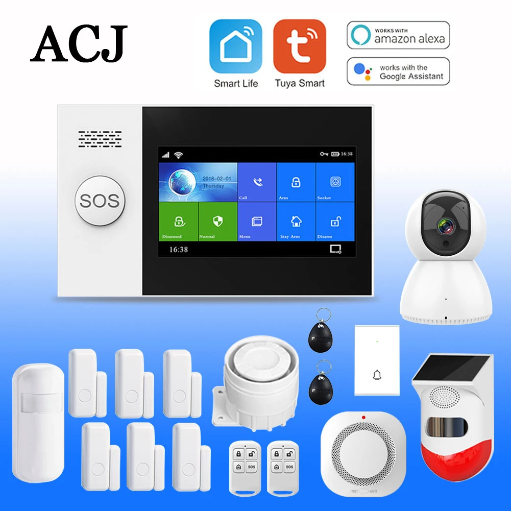 PG107 Tuya Wireless WIFI GSM Home Burglar Alarm System IP Camera PIR