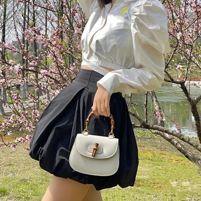 Design Bamboo Handbag Vintage Saddle Bag Luxury Genuine Leather Solid Crossbody Top-Handle Bags Commuter All-match Handbags Wome