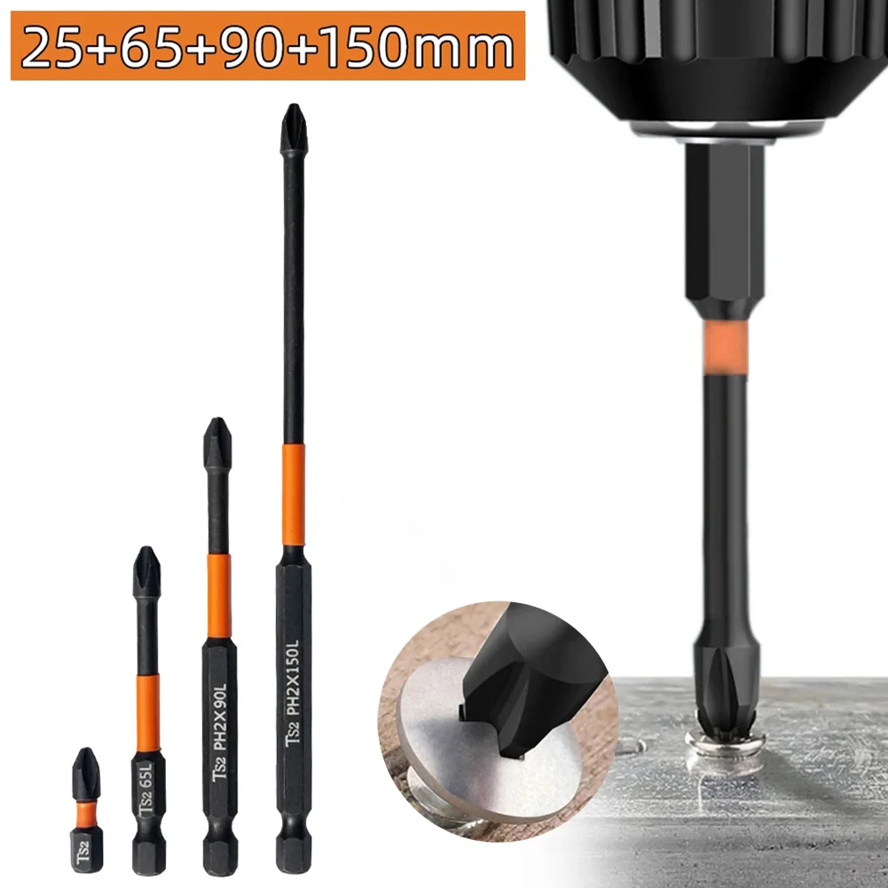 

4pc Strong Magnetic Batch Head Cross High Hardness Drill Screws Bit Electric Screwdriver Bit Set 25 65 90 150mm Impact PH 2