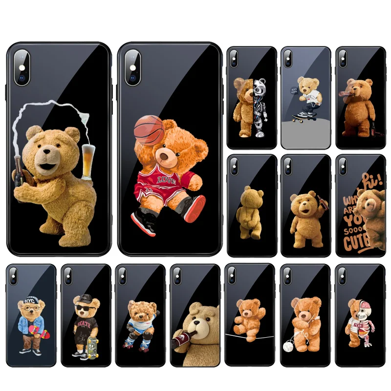 

Teddy Bear Couple Cartoon Glass phone case For Samsung S24 S23 S22 S21 S20 Ultra S20 S22 S21 S10E S20 FE S24 Plus