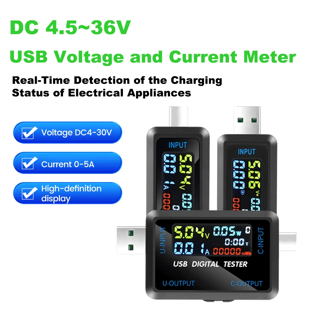Testeur USB Multimètre Numérique 4-30V 0-12A - Voltmètre Ampèremètre, Neuf Avec étui