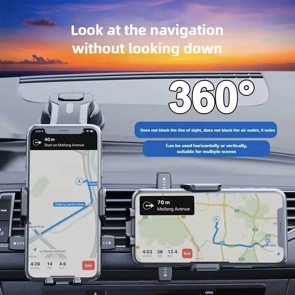 Car Phone Holder Dashboard Mount 360° Rotation Adjustable Car Stand Phone Bracket For iPhone 17 1615 Samsung Universal Car Mount