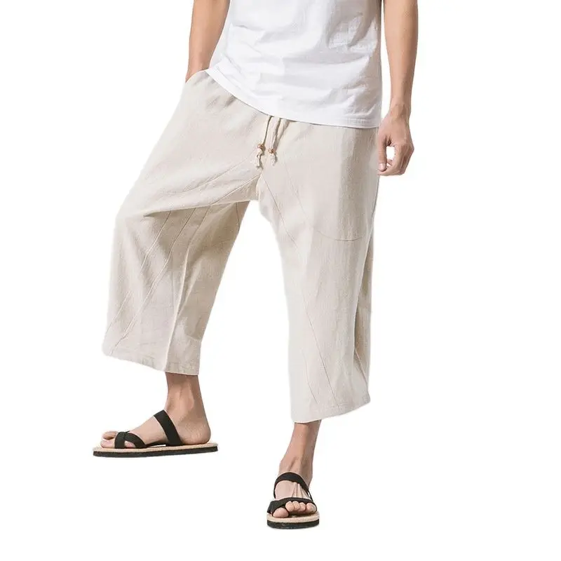 

Men's Chinese Style 7-point Harun Pants Summer Cotton Linen Casual Pants